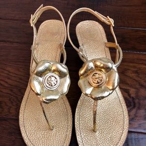 Tory Burch Shelby gold flower sandals